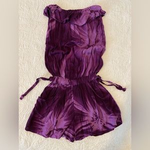 Purple tie dye romper with pockets from St.Kits. Fits like a small